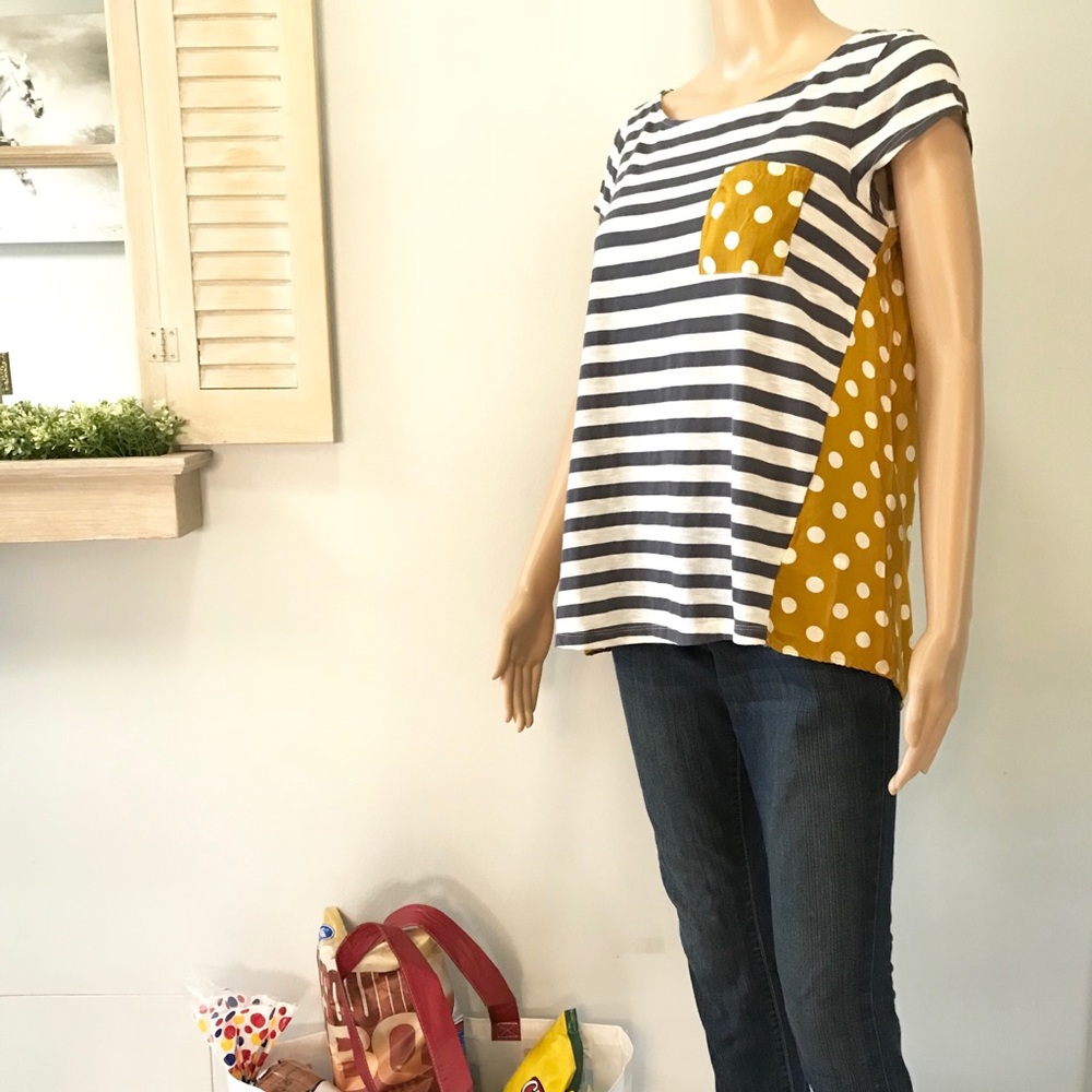 Anthropologie Paper Locket Striped Polka Dots Top